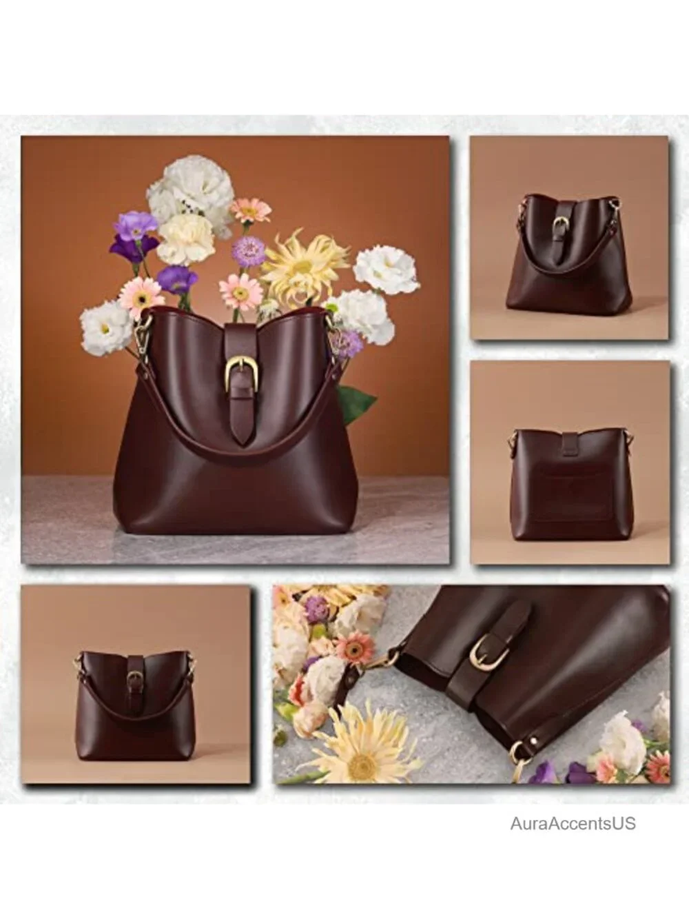 Vegan Leather Bucket Bag Hobo Retro Faux Casual Shoulder Handbag